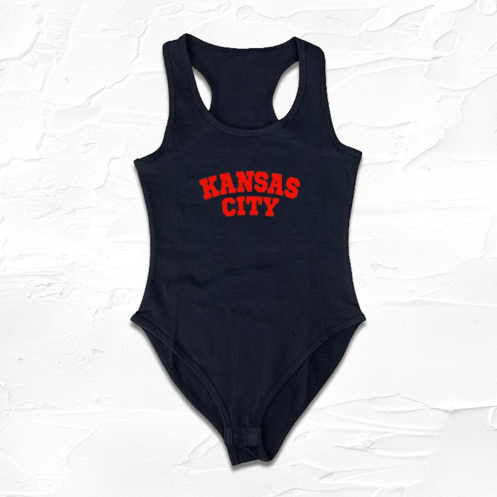 Womens Black/Red Kansas City Chiefs football Bodysuit